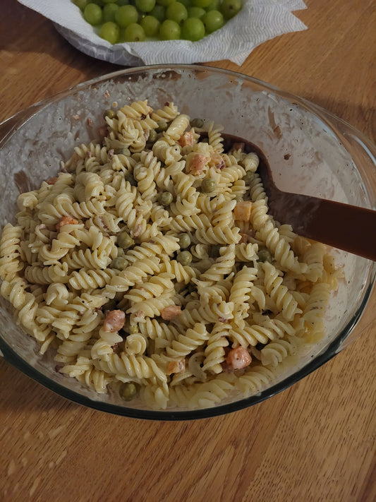 Bowl of bacon ranch pasta salad