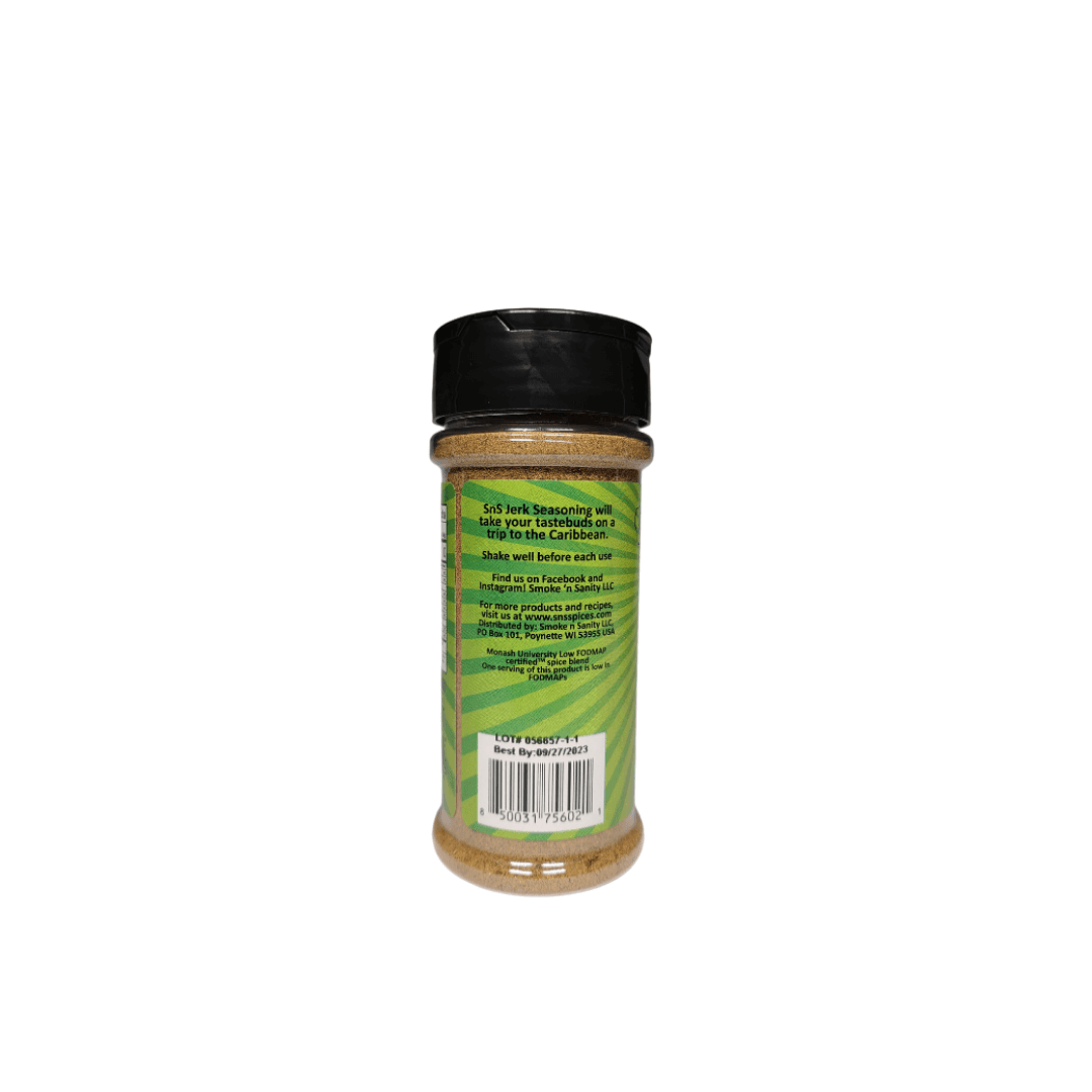 SnS Jerk Seasoning bar code side of bottle