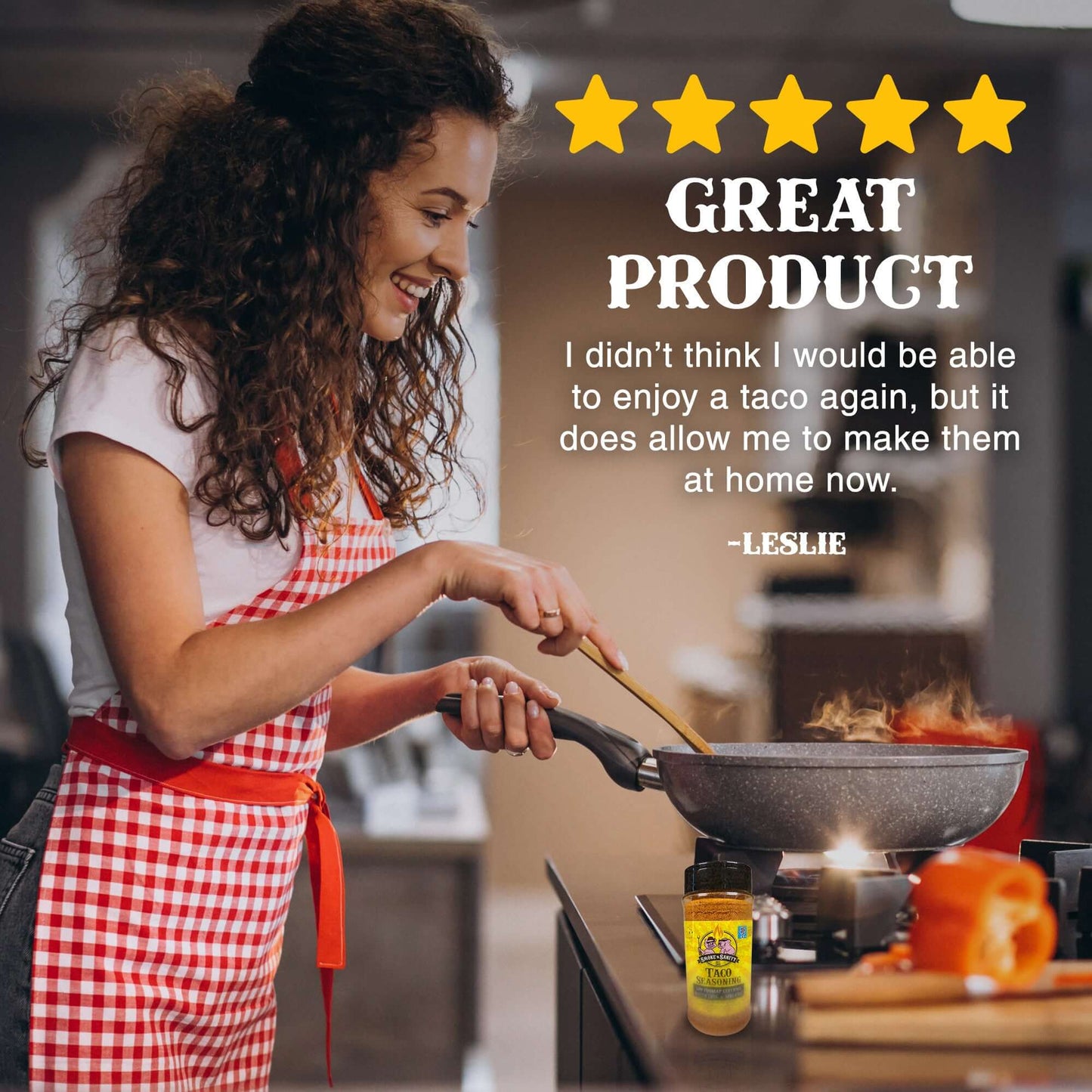 5 star review. Great product. I didn't think I would be able to enjoy a taco again, but it does allow me to make them at home now. Leslie