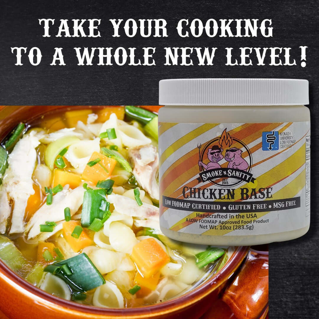 Chicken - Take your cooking to a whole new level. Picture of chicken base jar and a bowl of chicken noodle soup.