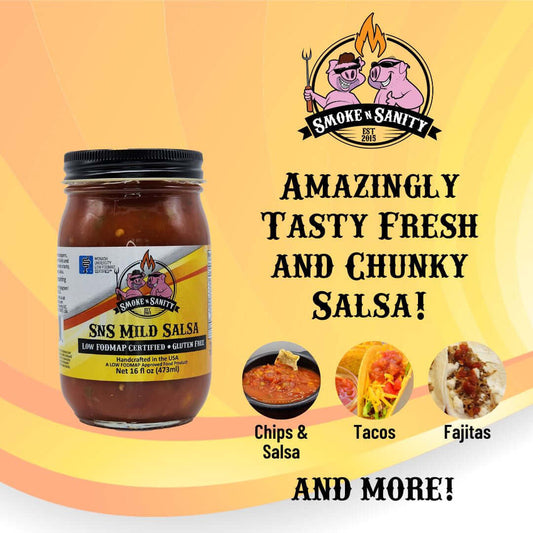 SnS Mild Salsa - Fresh & Chunky, pictures of chips and salsa, tacos, fajitas