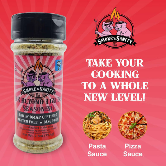 SnS Beyond Italian Seasoning take your cooking to a whole new level.  Food images include pasta sauce and pizza sauce.