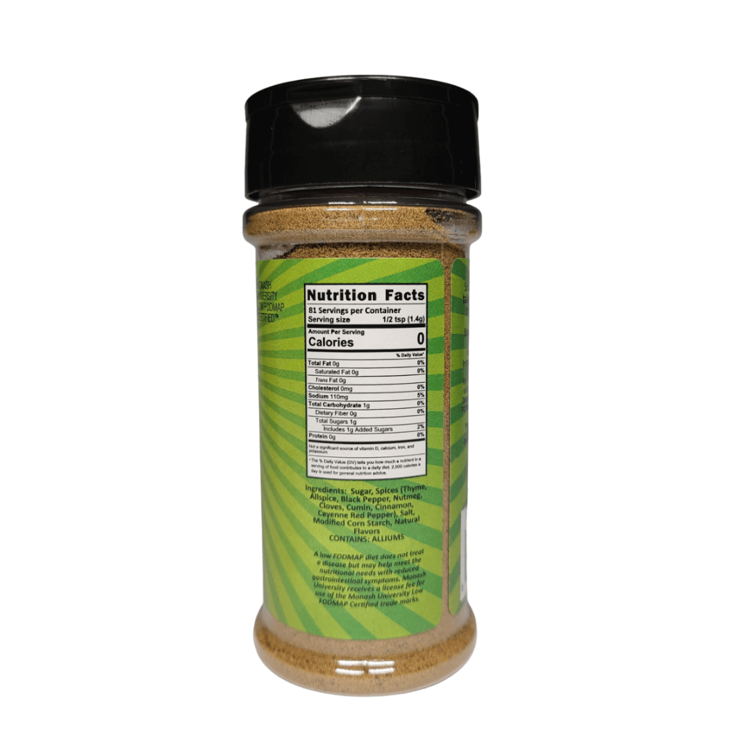 SnS Jerk Seasoning bottle image with nutritional panel and ingredients