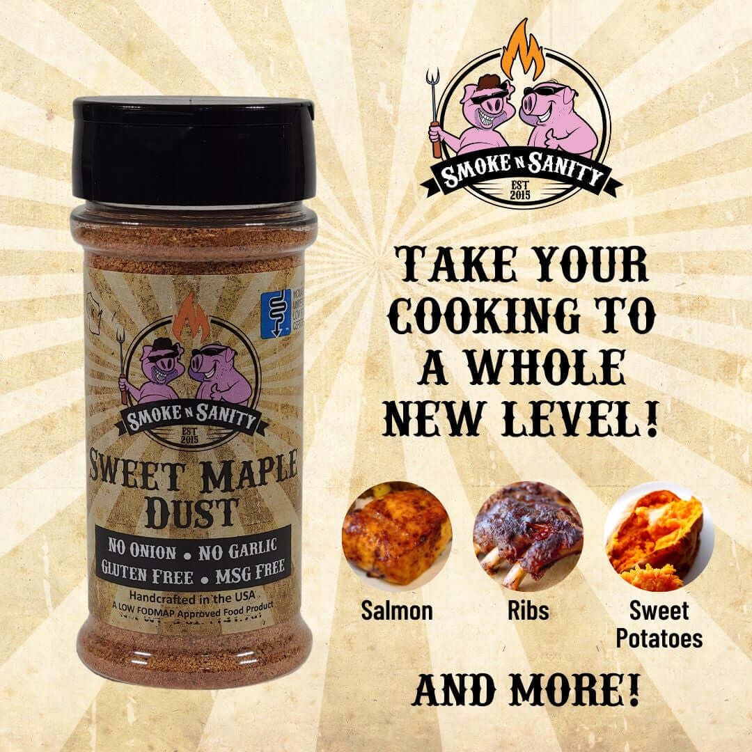 Sweet Maple Dust - Take Your Cooking to a whole new level Pictures of salmon, ribs, sweet potatoes.