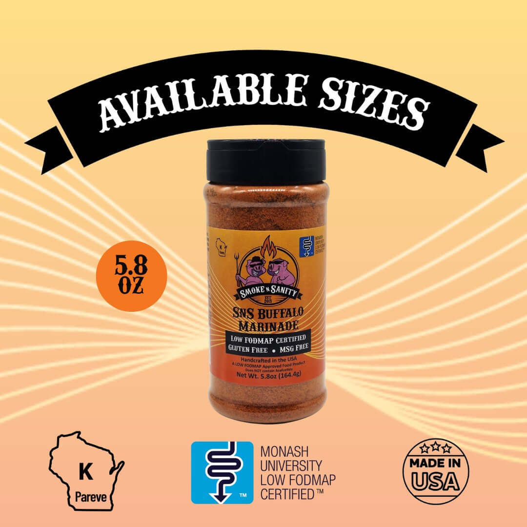 SnS Buffalo Marinade - Available SIzes - 5.8 oz shaker, Kosher Certified, Made in USA