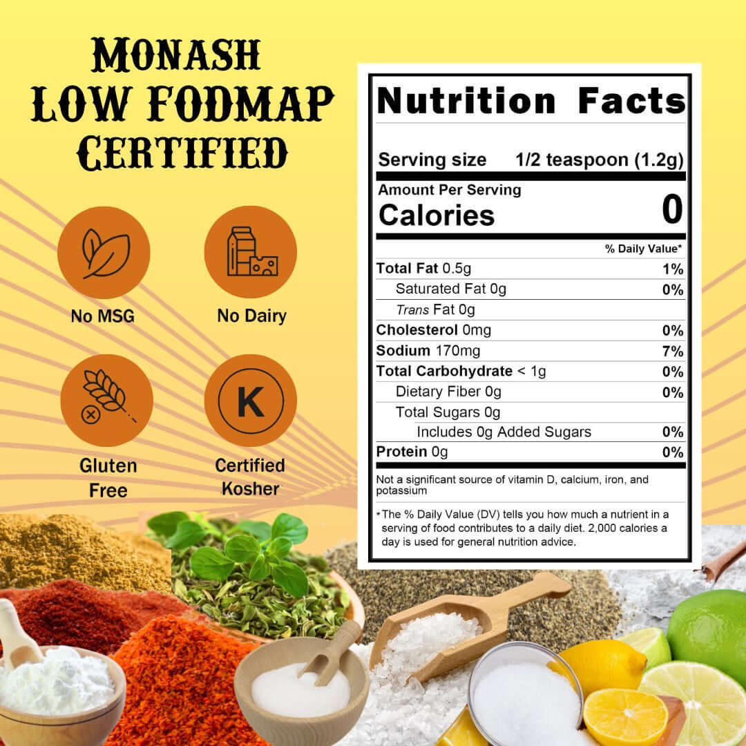 SnS Fajita Marinade - Nutritional Panel, no msg, no dairy, gluten free, certified kosher, nutritional panel, serving size 1/2 teaspoon, Calories 0, sodium 170 mg