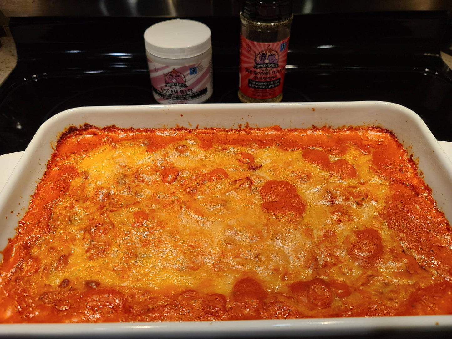 Casserole dish of spaghetti casserole