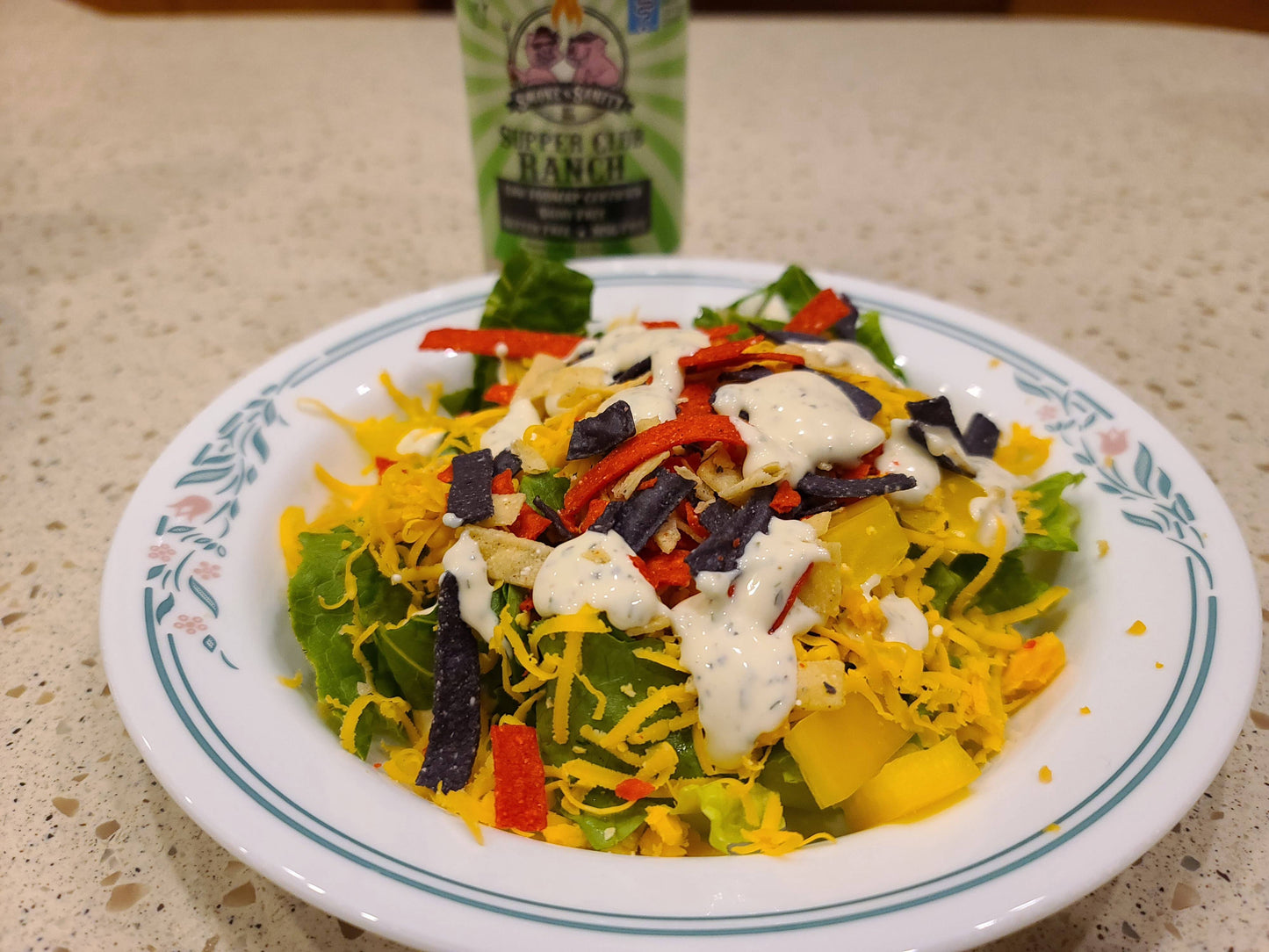 Salad topped with supper club ranch dressing