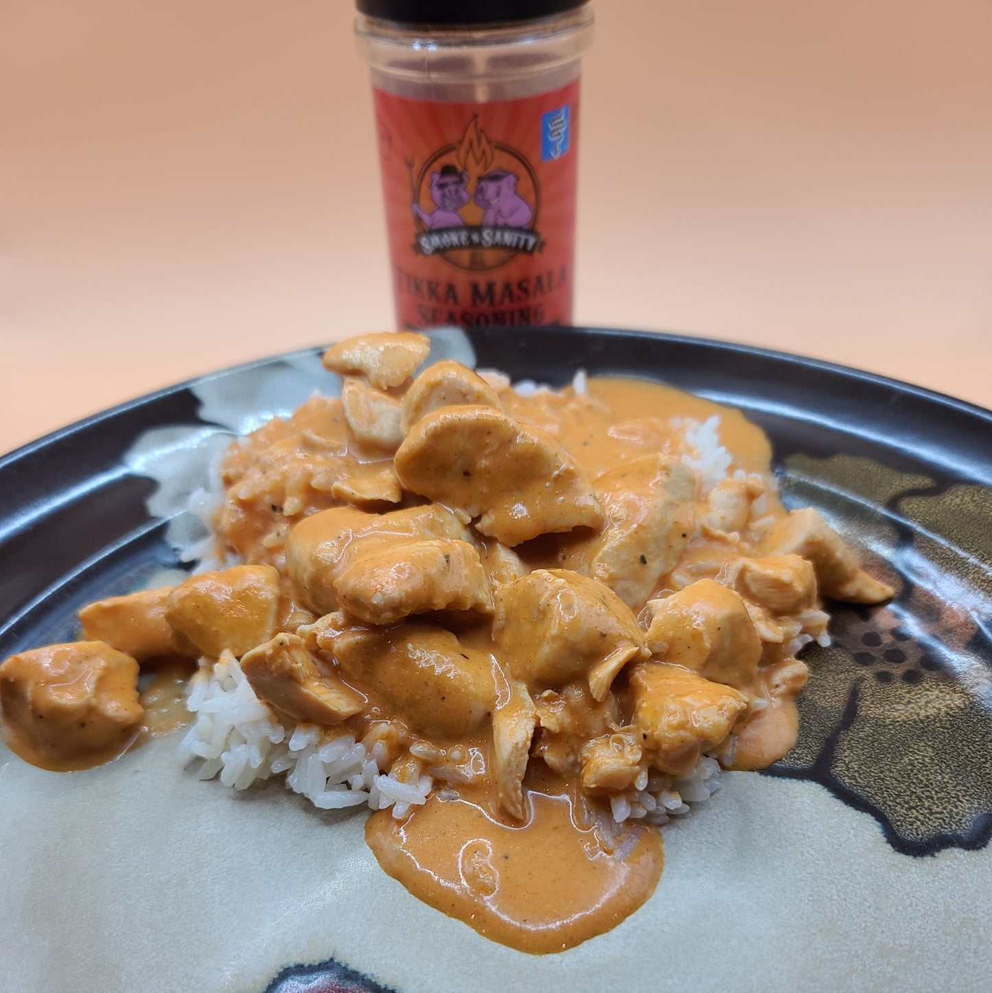Plate of chicken tikka masala over rice