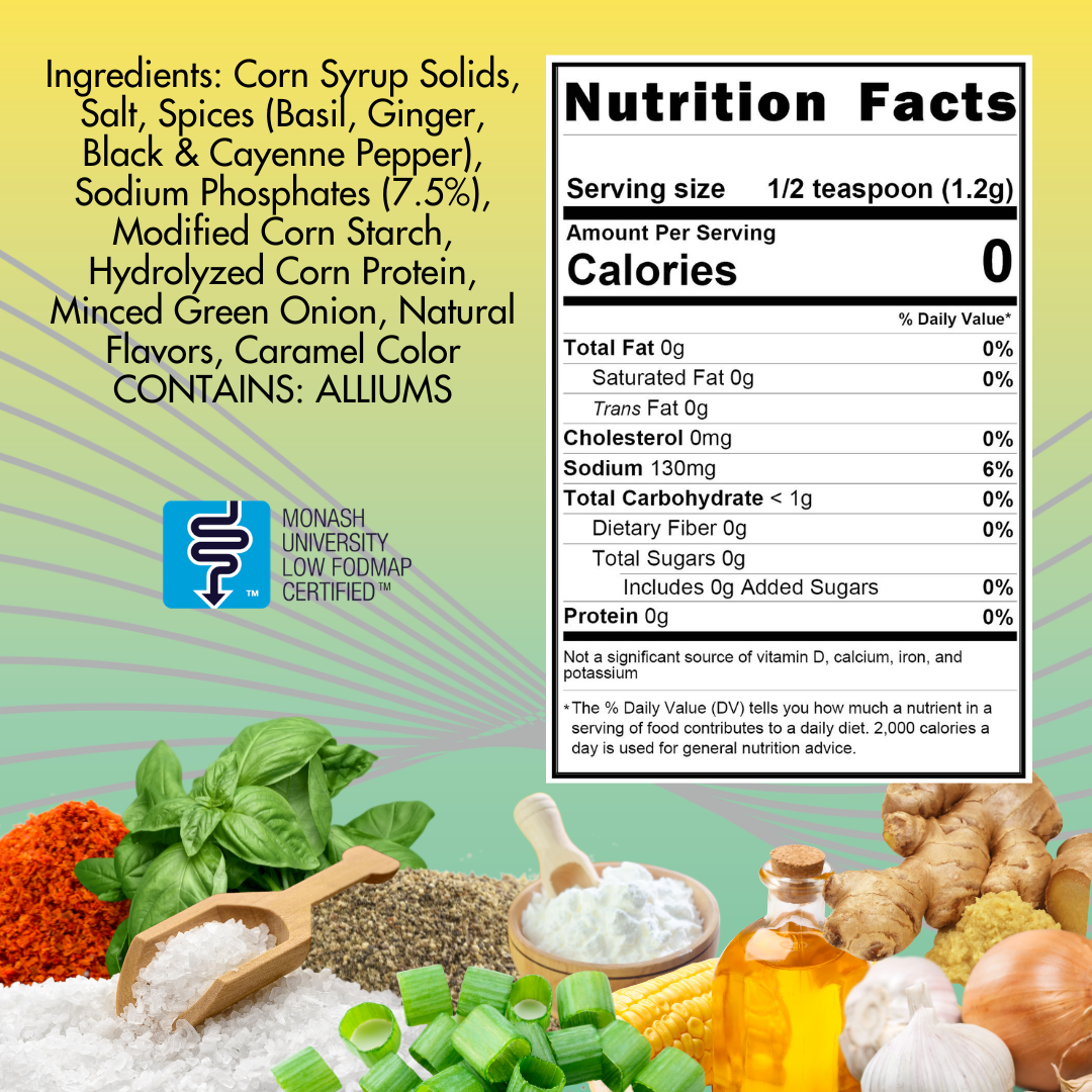 Nutrition facts label with ingredients and health certification on a colorful background