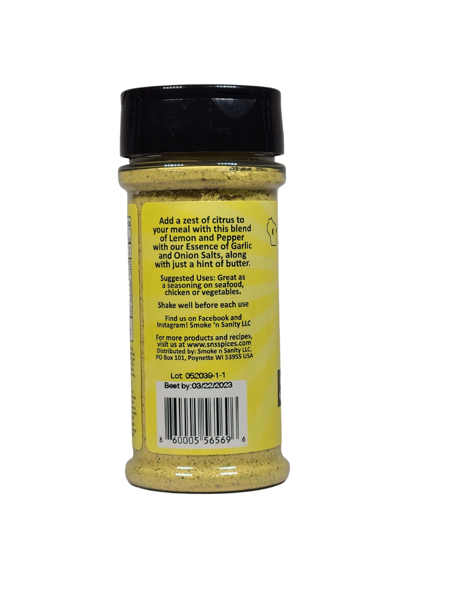 Bottle of Lemon Pepper Bar Code Side of Bottle