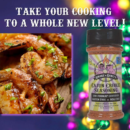 Cajun Creole - Take your cooking to a whole new level.  Picture of product and cajun creole shrimp.