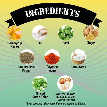 SnS Thai Marinade - Ingredients:  corn syrup solids, salt, basil, ginger, ground black pepper, cayenne pepper, corn starch, minced green onion, natural flavors (garlic & onion iwth FODMAPs removed).  Don't consume this product if you are alleric to aliums